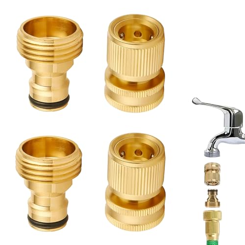 AHEJIOO Messing Schlauchverbinder Set, 2-in-1 Gartenschlauch Anschluss 1/2 Zoll und 3/4 Zoll mit Schnellkupplung - Inklusive 2 Paar Hochwertige Adapter für Garten, Küche, Outdoor von AHEJIOO