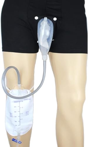 AHENKEAIA Männlicher Urinsammler, tragbare Urinbeutel-Inkontinenzhose für Männer, wiederverwendbarer männlicher Urinal-Beinbeutel, Silikon-Urin-Trichter, Urinhalter-Sammler mit Kathete(M) von AHENKEAIA