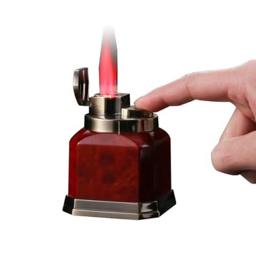 Tischfeuerzeug mit Metallfackel und 4 roten Jet-Flammen, nachfüllbares Butangas-Zigarrenfeuerzeug mit roter Flamme, Winddicht, für Heimdekoration, Küche, Grillen, Geschenke für Männer und Frauen von AHENKEAIA