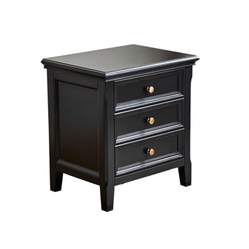 AHGFTYRDT Nachttisch Home Retro Schwarz Massivholz Nachttisch Schlafzimmer DREI Schubladen Nachttisch Nachttisch für Schlafzimmer von AHGFTYRDT