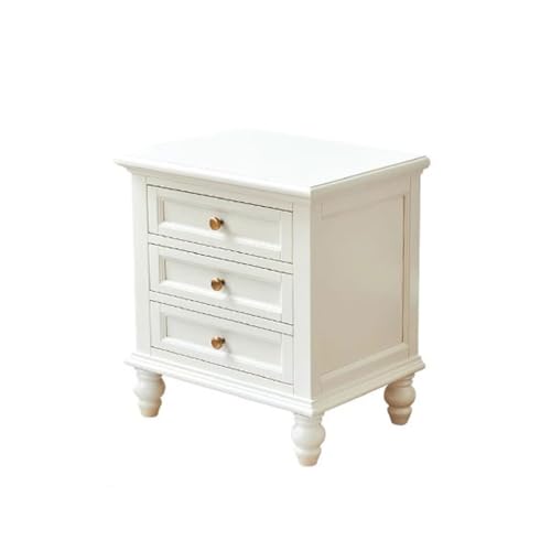 AHGFTYRDT Nachttisch Nachttisch Im Weißen Creme-Stil for Den Innenbereich, Schlichtes Massivholz-Schlafzimmer, Nachttisch Mit DREI Schubladen Nachttisch für Schlafzimmer von AHGFTYRDT