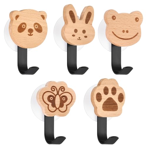 AHHALFFY Holz Kleiderhaken Kinder Selbstklebender Wandhaken in Tiere-Form Kindergarderobe Haken Garderobenhaken Kleiderhaken Wand Wandaufhänger Türhaken Möbelknöpfe Holzgriffe (Waldtiere A) von AHHALFFY