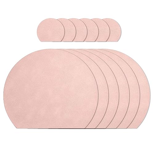 AHHFSMEI Tischsets 6er Set Kunstleder Tischsets für Esstisch Hitzebeständig Rutschfest Waschbar Wasserdicht Couchmatten Leicht Reinigen Tischsets und 6 Untersetzer (Rosa) von AHHFSMEI