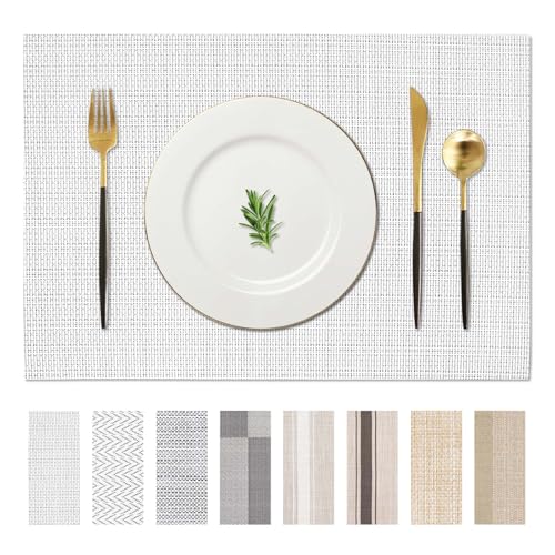 AHHFSMEI Tischsets für Esstisch 4er Set Gewebte Vinyl Kunststoff Tischsets rutschfest Wärmeisolierung Schmutzabweisend Tischmatten Abwaschbar Leicht zu reinigen Platzdeckchen (Weiß 4) von AHHFSMEI
