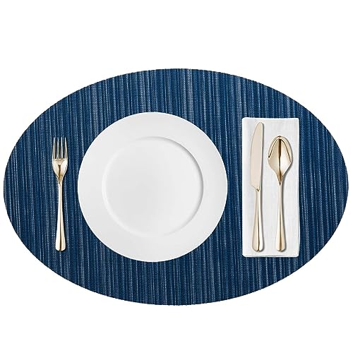 AHHFSMEI Tischsets für Esstisch 6er Set Gewebte Vinyl-Kunststoff-Tischsets rutschfest wärmeisolierend schmutzabweisend Tischmatten Abwaschbar Leicht zu reinigen Platzdeckchen (Navy Oval) von AHHFSMEI