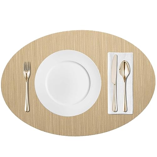 AHHFSMEI Tischsets für den Esstisch, gewebter Vinyl-Kunststoff, rutschfest, wärmeisolierend, schmutzabweisend, waschbar, leicht zu reinigen, 47,8 x 33 cm, Braun von AHHFSMEI