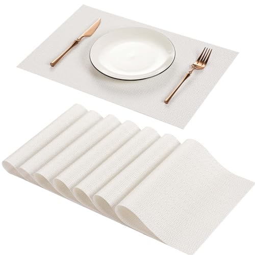 AHHFSMEI Tischsets für Esstisch 8er Set Gewebte Vinyl Kunststoff Platzsets rutschfest Wärmeisolierung Schmutzabweisend Tischmatten Abwaschbar leicht zu reinigen Platzdeckchen (Weiß 8) von AHHFSMEI