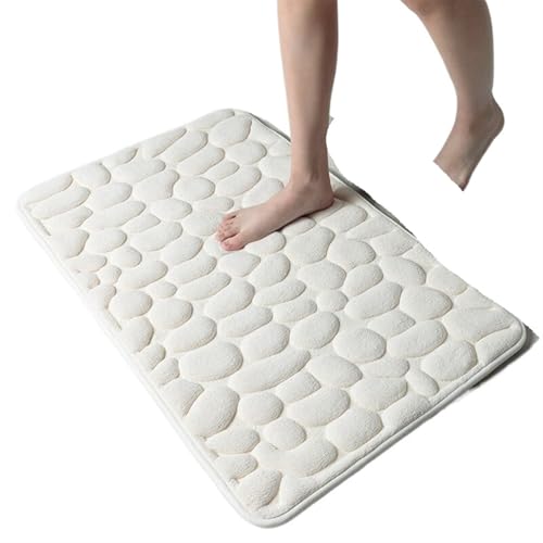 AHIOJEGX Badezimmermatte Fußmatte Coral Fleece Bodenmatte Haushalt Memory Foam Bestickt Badezimmer Verdickt Saugfähige Bodenmatte Tür(White,40x60cm) von AHIOJEGX