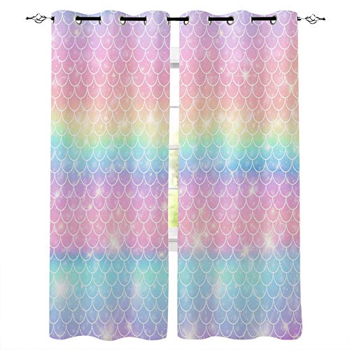 AHKGGM Vorhang Verdunkelung Blickdicht Gardine Rosa Farbverlauf Meerjungfrau Verdunklungsvorhänge Polyester Wohnzimmer Lärmschutz Thermogardine mit Ösen Schlafzimmer Vorhänge2x75x166 cm von AHKGGM