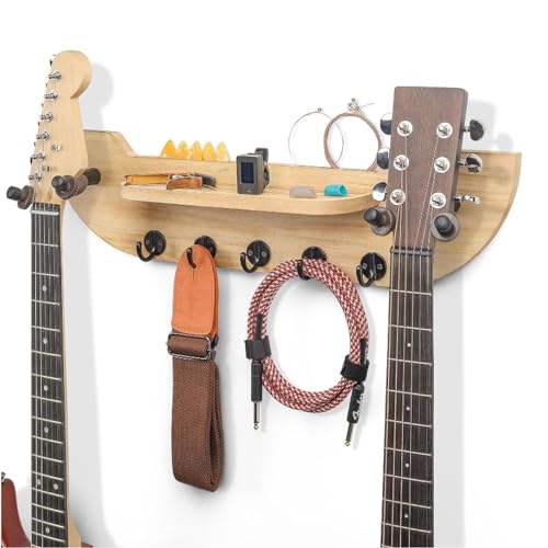 AHLOKI Wandhalterung für Gitarre Gitarren-Wandhalterung Holz-Gitarrenhalterung Zum Aufhängen mit 3 Metallhaken, für Elektrische Akustikgitarre, Bass, Ukulele, Gitarrenzubehör von AHLOKI