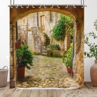 3D-Duschvorhang 180 x 200, Gartenpflanzen Landschaft Avenue Bild Duschvorhänge Italien im Freien Wasserdichter Badvorhang Waschbarer Badvorhang aus von AHLSEN