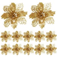 12 Stück Glitzer-Weihnachtsstern-Blumen, Weihnachtsschmuck, Weihnachts-Glitzer-Dekoration, Baumschmuck für Hochzeit, Party (Gold) - Ahlsen von AHLSEN