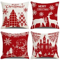 Ahlsen - Frohe Weihnachten-Kissenbezüge, 4er-Set, Kissenbezug, Winter, Weihnachten, Elch, Schloss, Schneemann, Muster, Dekoration für Sofa, Ahlsen - Frohe Weihnachten-Kissenbezüge, 4er-Set, Kissenbezug, Winter, Weihnachten, Elch, Schloss, Schneemann, Muster, Dekoration für Sofa, von AHLSEN