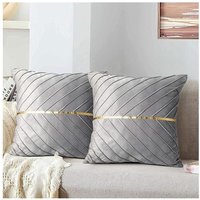 Grauer Samt-Kissenbezug, goldfarben, quadratisch, dekorativer Kissenbezug für Wohnzimmer, 45 x 45 cm, weiches Sofa, versteckter Reißverschluss, Grauer Samt-Kissenbezug, goldfarben, quadratisch, dekorativer Kissenbezug für Wohnzimmer, 45 x 45 cm, weiches Sofa, versteckter Reißverschluss, von AHLSEN