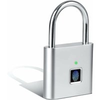 Ahlsen Intelligentes Fingerabdruck-Vorhängeschloss, Silber mit USB-Ladefunktion, für Schließfach, Koffer (Silber, 43 x 67 mm) von AHLSEN