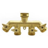 Ahlsen - Schlauchverteiler (4-Wege), Messing-Gartenschlauch-Adapter, Vier-Wege-Splitter-Adapter, Kugelhahn-Wasserhahn-Anschluss, einteilig, von AHLSEN