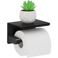 Toilettenpapierhalter mit oberer Ablage – bohrbarer und selbstklebender Halter aus Edelstahl – schwarzer Wandrollenhalter für Badezimmer - Ahlsen von AHLSEN