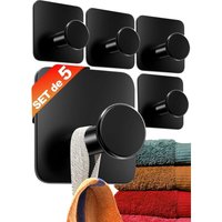 Handtuchhaken Handtuchhalter ohne Bohren 5er-Set - Moderne schwarze Badezimmer-Handtuchhaken - Wandklebehaken aus Edelstahl - Ahlsen Handtuchhaken Handtuchhalter ohne Bohren 5er-Set - Moderne schwarze Badezimmer-Handtuchhaken - Wandklebehaken aus Edelstahl - Ahlsen von AHLSEN