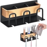 Wandmontierter Zahnbürstenhalter aus Aluminium, Zahnbürstenbecher, Zahnpasta, Rasierer-Organizer, multifunktionaler selbstklebender von AHLSEN