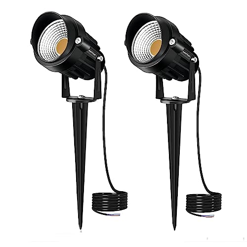 AHOTSUK Garten Spot Lights 10W 1000LM Outdoor Spike Lights LED Rasen Licht IP66 wasserdichte Spot Light Netzbetriebene LED Landschaft Lights Dekoratives Licht für Patio Yard Pathway Warmes Weiß 2-Pack von AHOTSUK