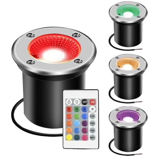 AHOTSUK LED Bodeneinbaustrahler Wegeleuchten 3W 12V Einbaustrahler Außenleuchte IP67 Gartenstrahler für Aussen Wegbeleuchtung Garten Terrasse Treppen,RGB von AHOTSUK