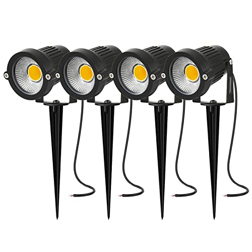 AHOTSUK Gartenleuchte mit Erdspieß 5W LED Gartenstrahler IP66 Wasserdicht Gartenlampe mit Stecker Warmweiß 3000K Led Strahler für Außen Garten Rasen Baum Wiese(4er Pack) von AHOTSUK