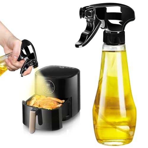 AHOUGER Neu Ölsprüher Schwarz, 200ml Upgraded Öl Sprühflasche für Speiseöl, Glas Ölspray für Heißluftfritteuse von AHOUGER