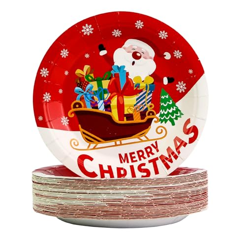 AHPYEUHK 50 Stück Weihnachtspappteller 17,8 cm Einweg-Party-Geschirr, buntes Weihnachts-Party-Zubehör, Geschirr-Set Geschirr für Dekorationen von AHPYEUHK