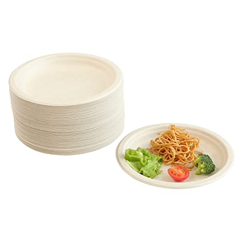 AHPYEUHK Pappteller 120 Stück Partyteller 17,8cm Kompostierbare Einwegteller Rund Zuckerrohr Bagasse Einweggeschirr Natürlich Bioabbaubar Partygeschirr Einweg Teller für Party Camping BBQ von AHPYEUHK