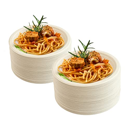 AHPYEUHK Pappteller 120 Stück Partyteller 22,8cm Kompostierbare Einwegteller Rund Zuckerrohr Bagasse Einweggeschirr Natürlich Bioabbaubar Partygeschirr Einweg Teller für Party Camping BBQ von AHPYEUHK