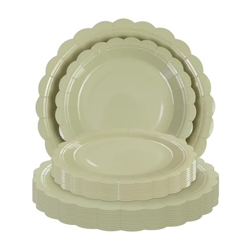 AHPYEUHK Salbei Grün Party Geschirr Kinder Geburtstagsparty-Papierteller 7 Zoll 25 Stück & 9 Zoll 25 Stück Kuchen-Dessert-Teller Party für Baby-Dusche, Hochzeit, Geburtstag von AHPYEUHK