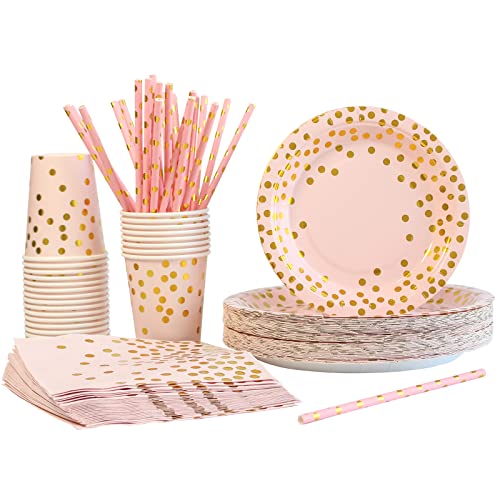 AHPYEUHK Pappteller Set 125 pcs Partygeschirr Kindergeburtstag Einwegteller Set mit bunten Papptellern, Pappbechern, Servietten und Strohhalmen für Geburtstag von AHPYEUHK