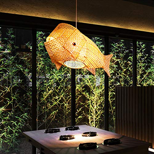 Bambus Pendellampe E27 Handgewebter Fisch Pendelleuchte Kreativer Moderner Minimalistischer Hängeleuchte Höhenverstellbarer Hängelampe Restaurant Schlafzimmer Wohnzimmer Café Bar Kronleuchter von AHQX