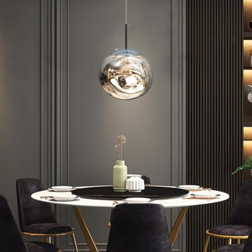 AHQX LED Moderne Pendelleuchte Höhenverstellbar mit E27-Fassung | Esstisch Hängelampe Unregelmäßig Rund Mit Spiegeleffekt Schlafzimmer Wohnzimmer Esszimmer Lava Effekt Design Metallischer Kronleuchter von AHQX
