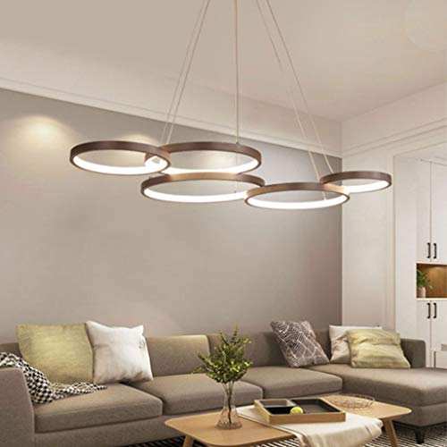 AHQX LED Pendellampe Aluminium Hängelampe Moderne Einfachheit Ring Hängeleuchte Braun Höhenverstellbarer Pendelleuchte Esszimmer Wohnzimmer Kronleuchter Büro Studie Deckenleuchte,5ring/dimming/63w … von AHQX