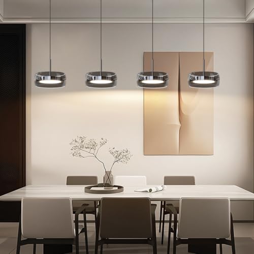 AHQX LED Pendelleuchte Kristall Glas Hängelampe Esstisch LED Hängeleuchte Höhenverstellbar Für Esszimmer Wohnzimmer, Vintage-Industriedesign Dimmbar Deckenleuchte(4 Lichter) von AHQX