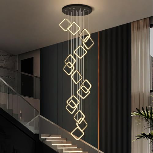 AHQX LED -Treppe Kronleuchter moderne Pendellampe Rhombus Esstisch Hängelampe Höhe einstellbar mit intelligentem System Aluminium Kronleuchter der Flur Wohnzimmer Küche Lampen(15 heads) von AHQX