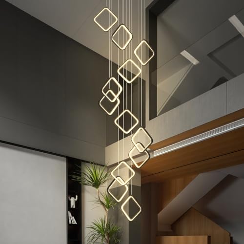 AHQX LED -Treppe Kronleuchter moderne Pendellampe Rhombus Esstisch Hängelampe Höhe einstellbar mit intelligentem System Aluminium Kronleuchter der Flur Wohnzimmer Küche Lampen(18 heads) von AHQX