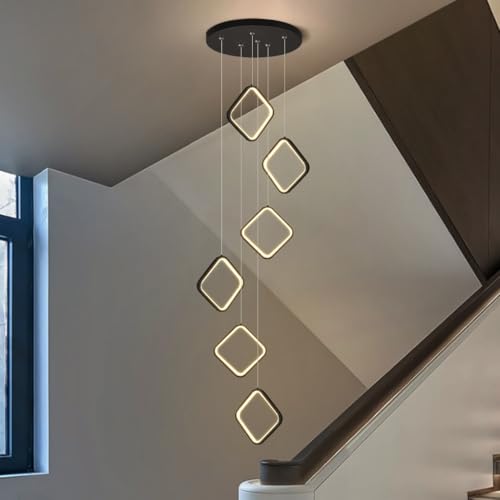 AHQX LED -Treppe Kronleuchter moderne Pendellampe Rhombus Esstisch Hängelampe Höhe einstellbar mit intelligentem System Aluminium Kronleuchter der Flur Wohnzimmer Küche Lampen(6 heads) von AHQX