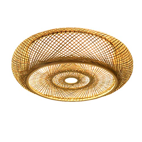 AHQX Natürlicher Rattan Pendellampe Bambus Deckenleuchte Deckenlamp Kreative E27 Deckenlicht Handmade Lampenschirm Kronleuchter Restaurant Schlafzimmer Lampe Wohnzimmer Cafe Teehaus Lighting,ø50cm von AHQX