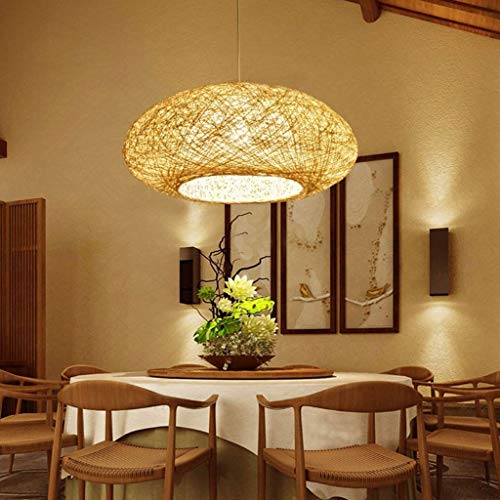 AHQX Rattan Pendellampe Retro Kreative Kronleuchter E27 Höhenverstellbarer Hängelampe Vogelnest Gewebter Hängeleuchten Restaurant Schlafzimmer Wohnzimmer Cafe Bar Büro Teestube Pendelleuchten,50cm von AHQX