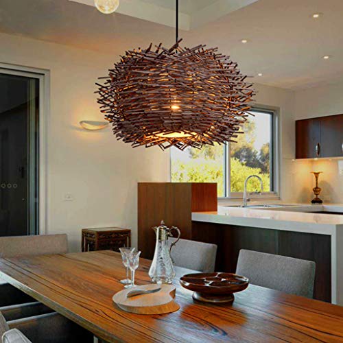 AHQX Rattan Pendellampe Retro Kreative Vogelnest Kronleuchter Handgewebte Hängelampe E27 Höhenverstellbarer Hängeleuchten Restaurant Schlafzimmer Wohnzimmer Balkon Cafe Bar Pendelleuchten,Braun,40cm von AHQX