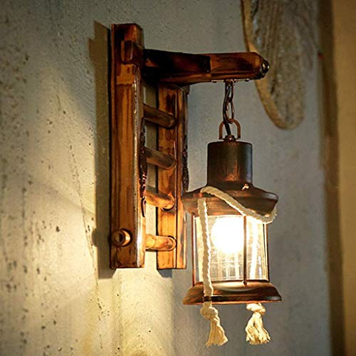 E27 Holz Retro Wandleuchte Kreativ Harz Vintage Antik Nostalgie Hanfseil Rustikale Wandlampe Glas Lampenschirm Korridor Treppen Schlafzimmer Gang Bar Cafe Esszimmer Küche Wohnzimmer Wand Lampe … von AHQX