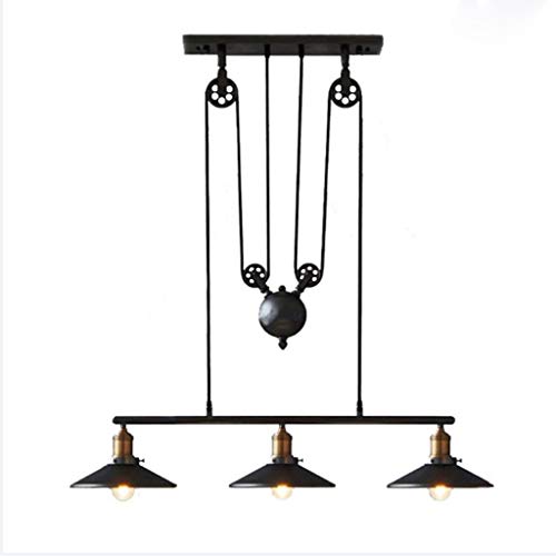 Eisen Pendelleuchte Retro Industrie Hängeleuchte Metall Pulley Pendellampe E27 Höhenverstellbarer Hängelampe Loft Schlafzimmer Deckenleuchte Café Wohnzimmer Esszimmer Bar Kronleuchter von AHQX