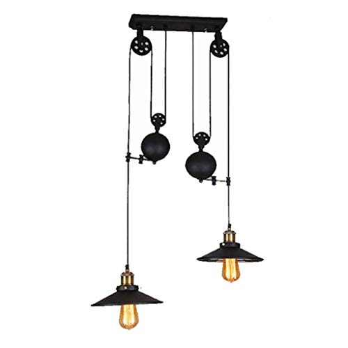 Eisen Pendelleuchte Retro Industrie Hängeleuchte Metall Pulley Pendellampe E27 Höhenverstellbarer Hängelampe Loft Schlafzimmer Deckenleuchte Café Wohnzimmer Esszimmer Bar Kronleuchter von AHQX