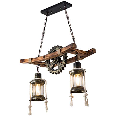 Hanfseil Leuchter Holz Pendelleuchte Antik Vintage Hängeleuchte E27 Esszimmer Kronleuchter Industrial Schmiedeeisen Hängelampe Retro Rustikale Pendellampe Schlafzimmer Wohnzimmer Droplights 2 Lichter von AHQX