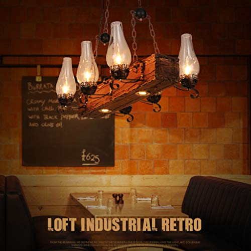 Holz Schmiedeeisen Pendellampe Retro Pendelleuchte Industrie Hängelampe Höhenverstellbare Industrie Loft Bar Hängeleuchte Esszimmer Beleuchtung Kreative Persönlichkeit Glas Lampenschirm von AHQX