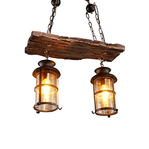 Industrial Metall Pendelleuchte Vintage Hangelampe Holz Kronleuchter 2 Kopf Leuchte Style Retro Rustikal Droplights Edison Weinleseleuchter Linear Kronleuchter 2-Lights von AHQX