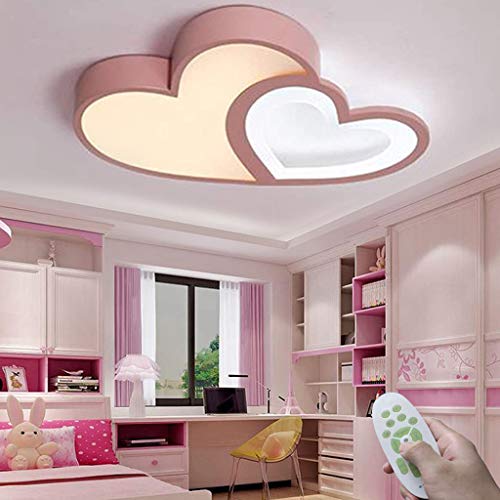 Kinderzimmerlampe LED Deckenlampe Dimmbare Fernbedienung Acryl Lampenschirm Schlafzimmer Deckenleuchte Moderne Kinderzimmer Deckenlicht Zimmer Kindergarten Pink Love Heart Kronleuchter von AHQX