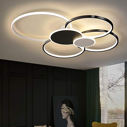 LED Deckenlampe Dimmbar Modern Deckenleuchte Wohnzimmer Deckenlicht Acryl Lampenschirm Einstellbar Lichtfarbe/Helligkeit Schlafzimmerlampe Restaurant Beleuchtung,Schwarz,ø100cm/93W von AHQX